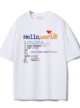 程序员python编程语言衣服hello world代码超宽松oversize重磅T恤
