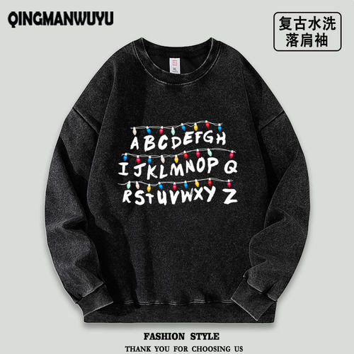 怪奇物语美剧Stranger Things魔王水洗落肩袖薄款卫衣男女宽松秋