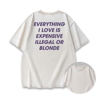 ILLEGAL, EXPENSIVE OR BRUNETTE水洗做旧重磅短袖t恤男女同款夏