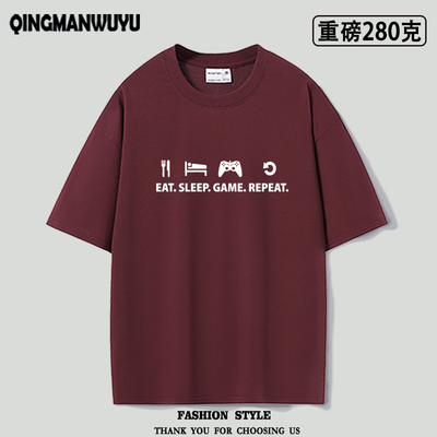 重磅oversize EAT SLEEP GAME REPEAT新款青少年宽松休闲短袖半袖