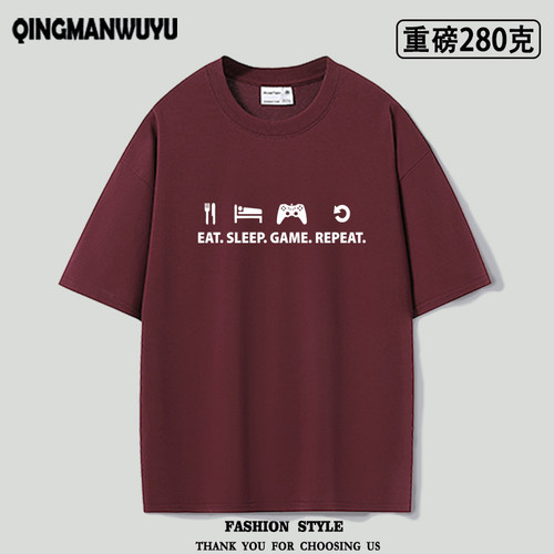 重磅oversize EAT SLEEP GAME REPEAT新款青少年宽松休闲短袖半袖