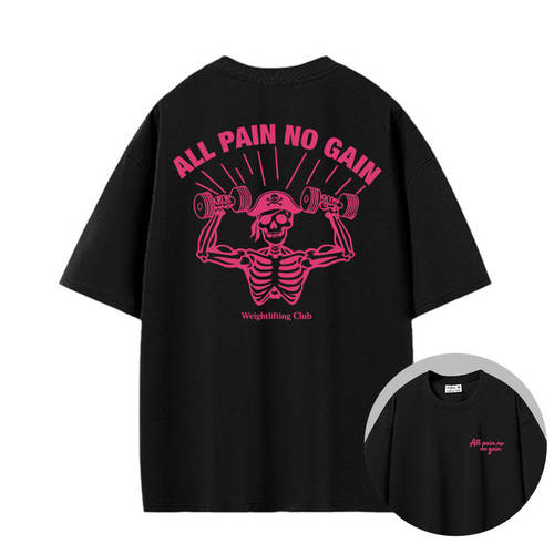 ALL PAIN NO GAIN举重运动健身日常超宽松oversize重磅短袖T恤夏