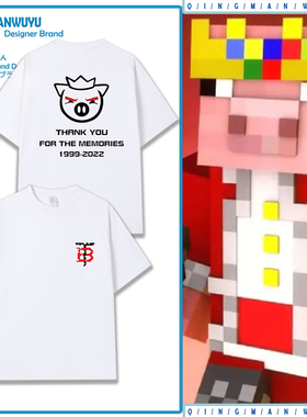 我的世界猪皇血神technoblade周边短袖T恤衫男女夏季纯棉宽松tee