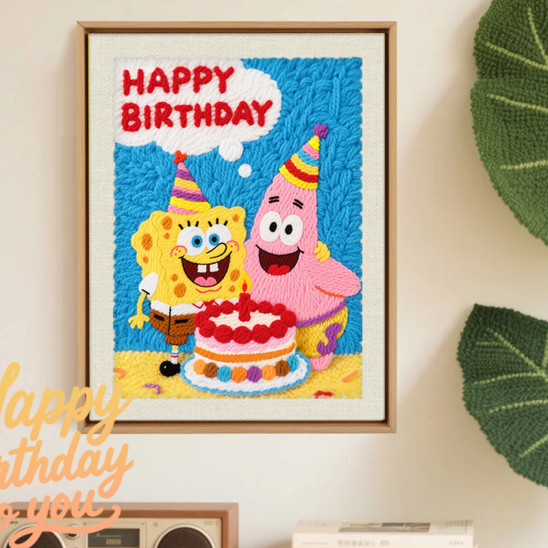 生日快乐戳戳绣手工diy材料包初学者简单自制毛线画送闺蜜礼物