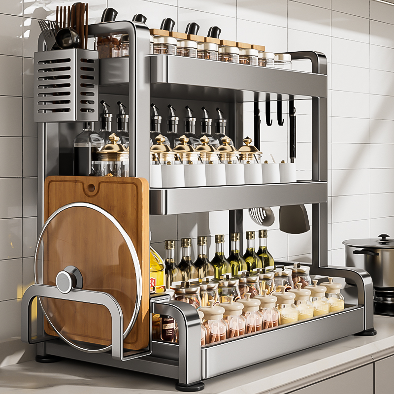 不锈钢厨房调料品置物架收纳盒子