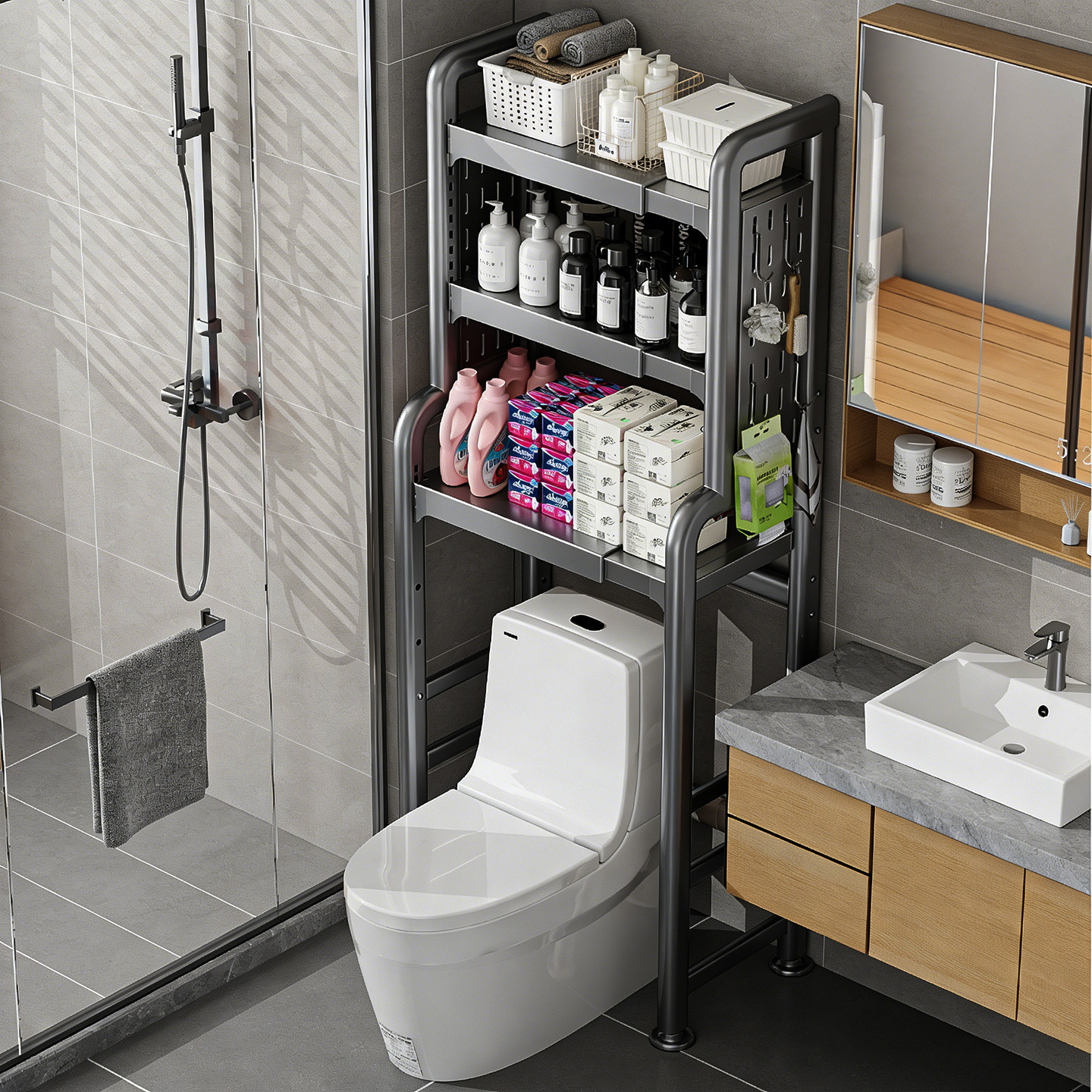 马桶上方多功能置物架落地卫生间洗漱台架子浴室厕所后空隙收纳架,家庭/个人清洁工具,马桶置物架,淘宝优惠券,粉丝福利购,淘宝优惠卷