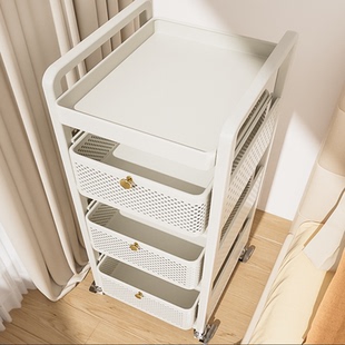 卧室置物架桌下边家用多功能零食落地夹缝收纳柜带轮可移动小推车