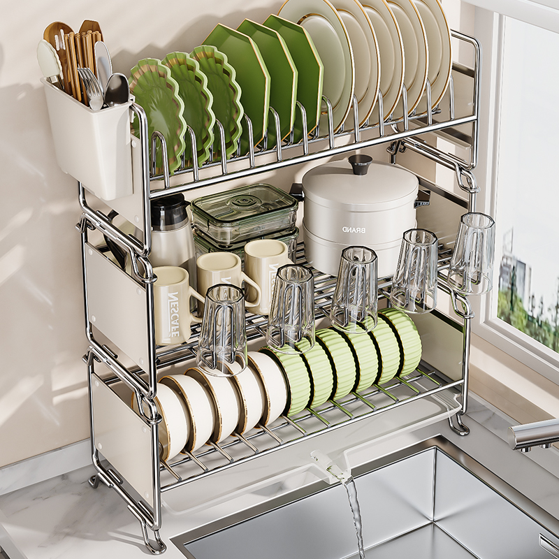 不锈钢厨房置物架极窄边款多功能碗碟收纳架台面放碗盘筷沥水碗架