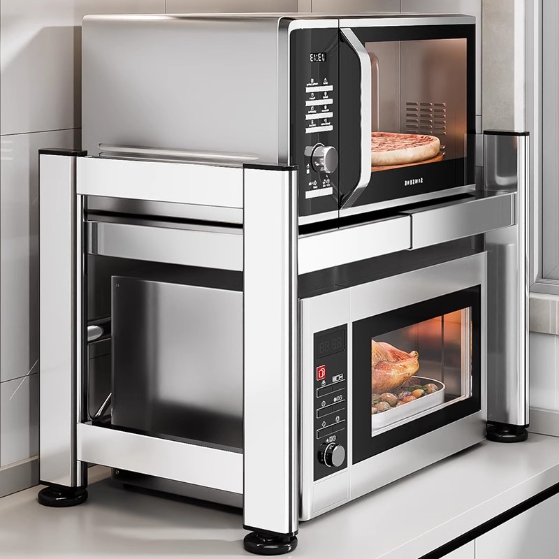 304不锈钢厨房微波炉置物架子台面多层电饭煲烤箱多功能收纳支架