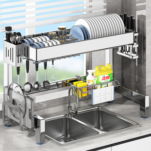 304不锈钢厨房水槽置物架多功能放碟碗盘水池洗碗架沥水收纳碗架