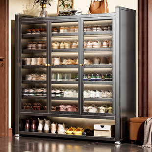 鞋柜家用门口收纳柜钢制一体靠墙超薄入户门外走廊用多层加厚防尘