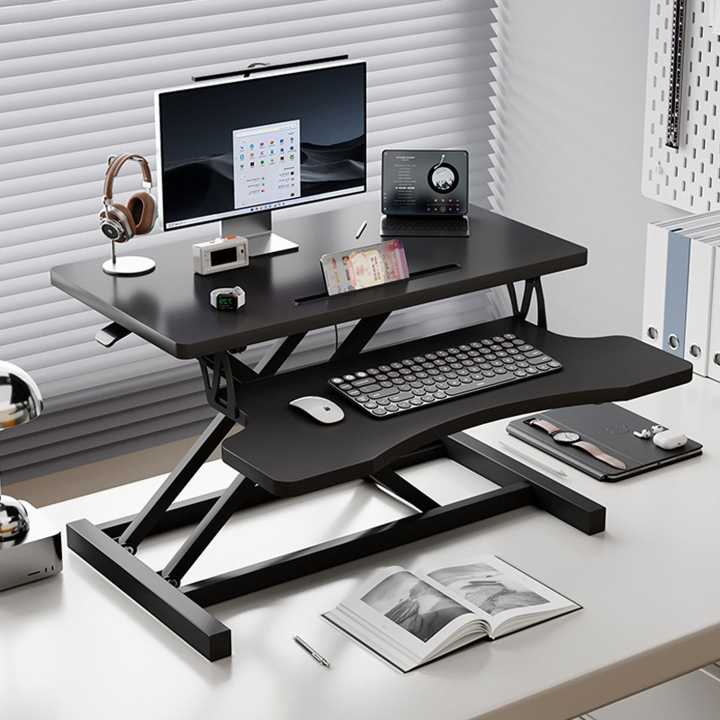 站立式工作台电脑升降桌增高架桌面折叠支架可调节办公台式电脑桌