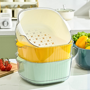 新款洗菜盆双层果蔬沥水篮多功能家用厨房淘洗菜篮子客厅水果盘子