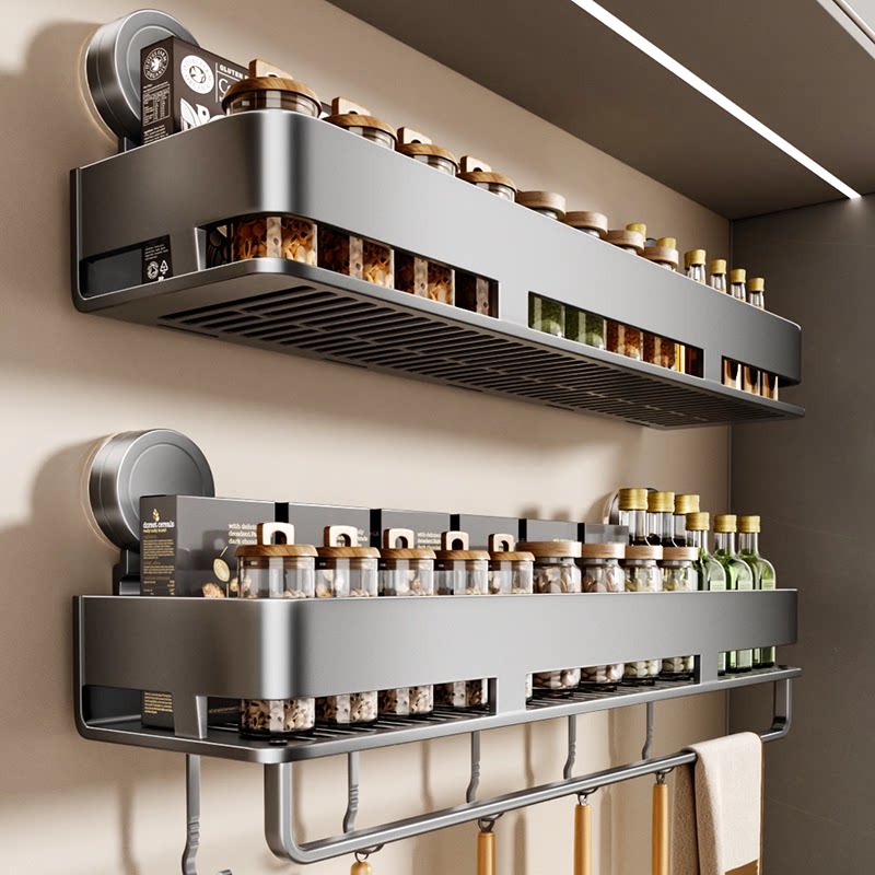 吸盘厨房调料品置物架多功能免打孔壁挂式墙上多层调味料收纳架子