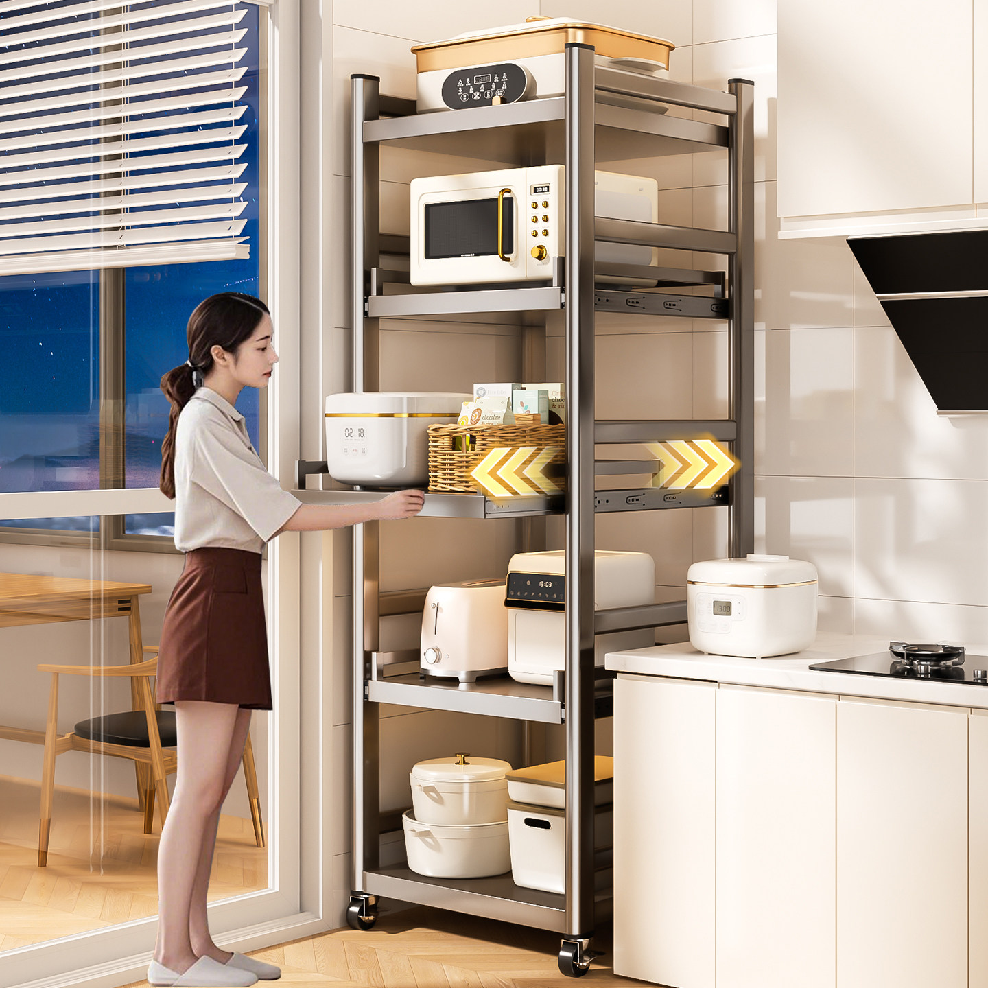 厨房夹缝置物架角落地多层冰箱旁边侧面缝隙收纳柜抽屉抽拉式储物