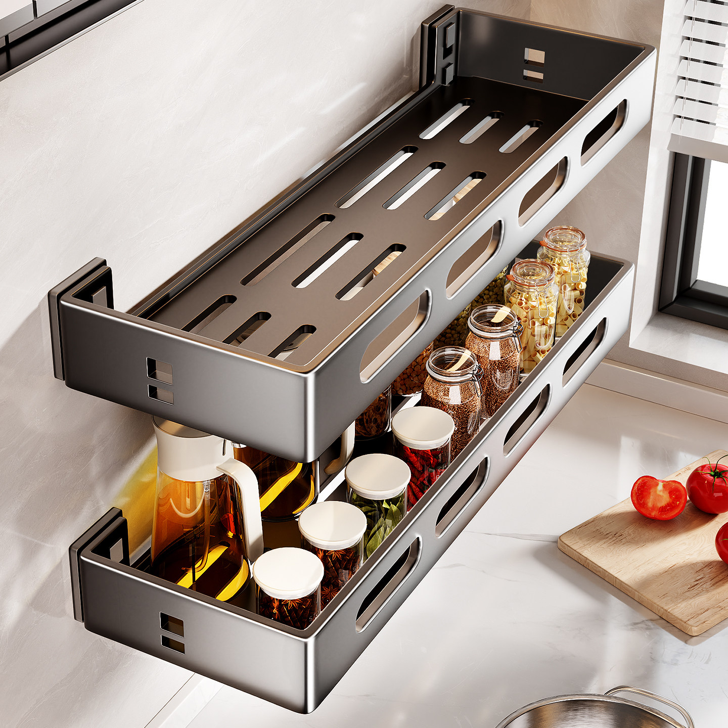 新款厨房调料置物架壁挂式免打孔上墙多功能调味品油盐酱醋收纳架