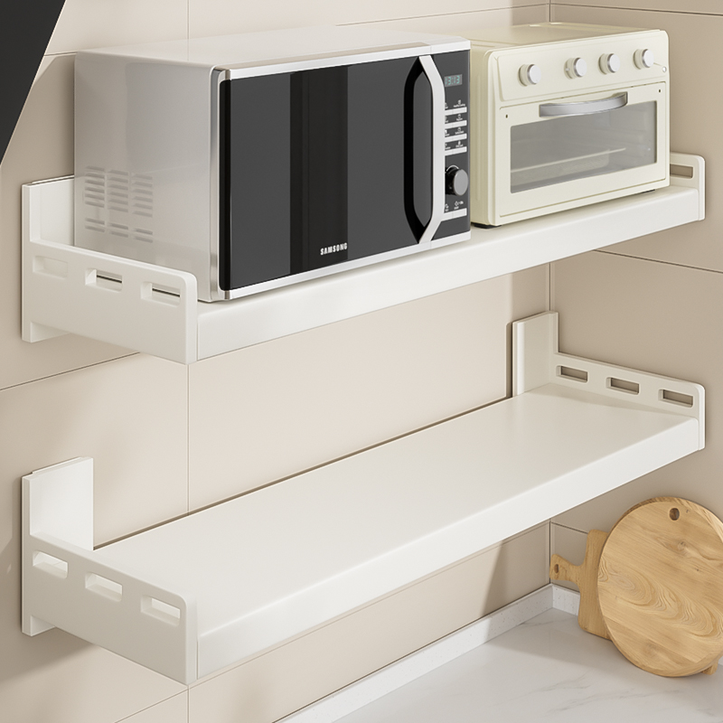 不锈钢厨房微波炉置物架壁挂式多功能免打孔挂墙面上悬空收纳架子