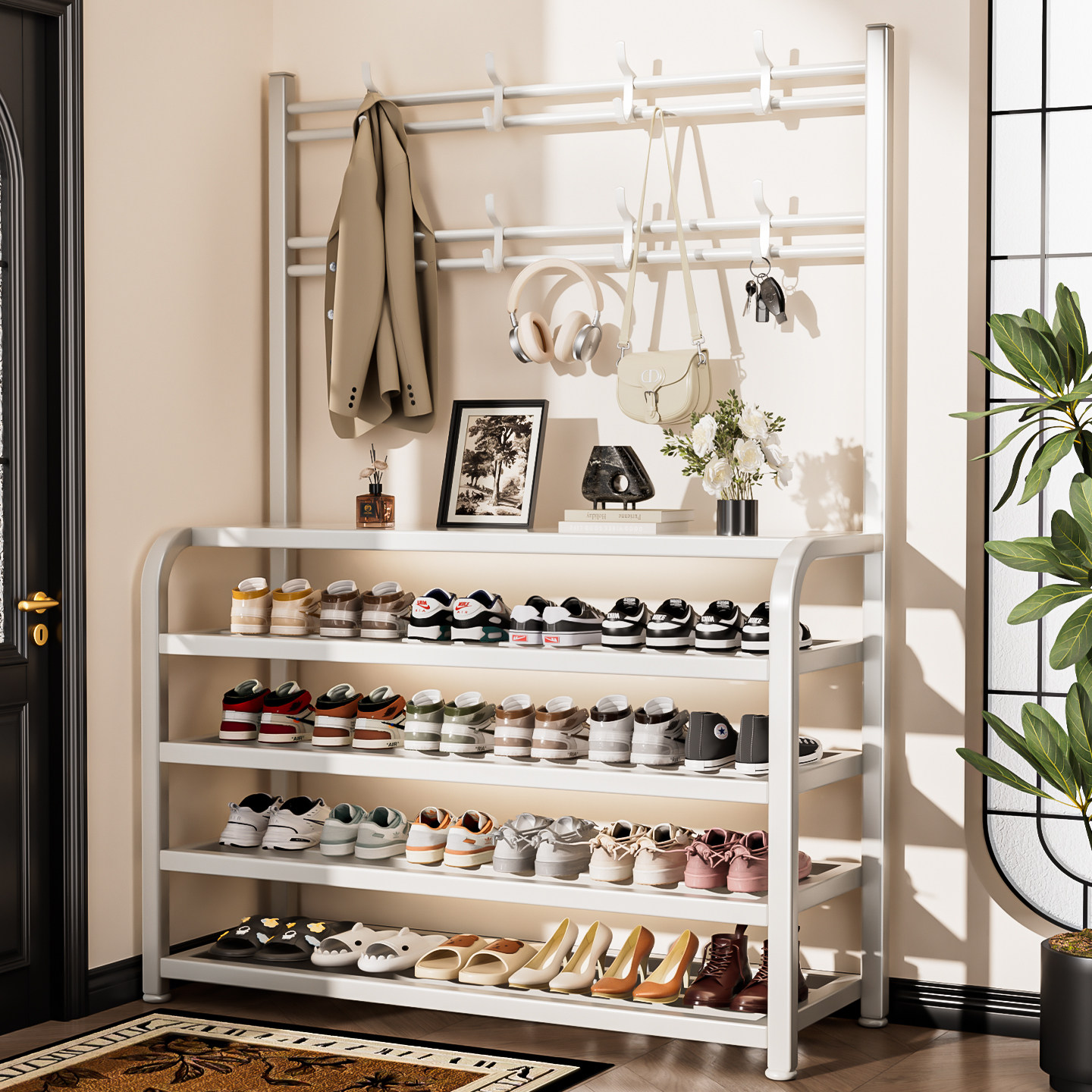 鞋架多层家用门口入户门后挂衣架一体铁艺鞋柜出租房用简易鞋架子,收纳整理,鞋子收纳架,淘宝优惠券,粉丝福利购,淘宝优惠卷