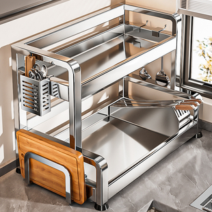 厨房不锈钢调味品置物架台面筷子刀架枪灰多功能调料用品多层收纳