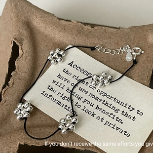 S925纯银韩版 时尚 个性 简约气质 圆珠花朵手链小众设计感ins韩式