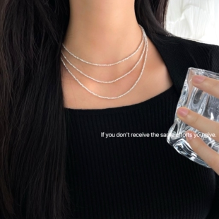 S925纯银超长碎银子项链叠戴ins锁骨链简约小众设计精致毛衣链