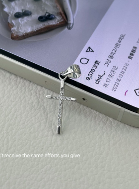 S925纯银十字架镶钻简约百搭吊坠小众设计轻奢高级ins气质时尚