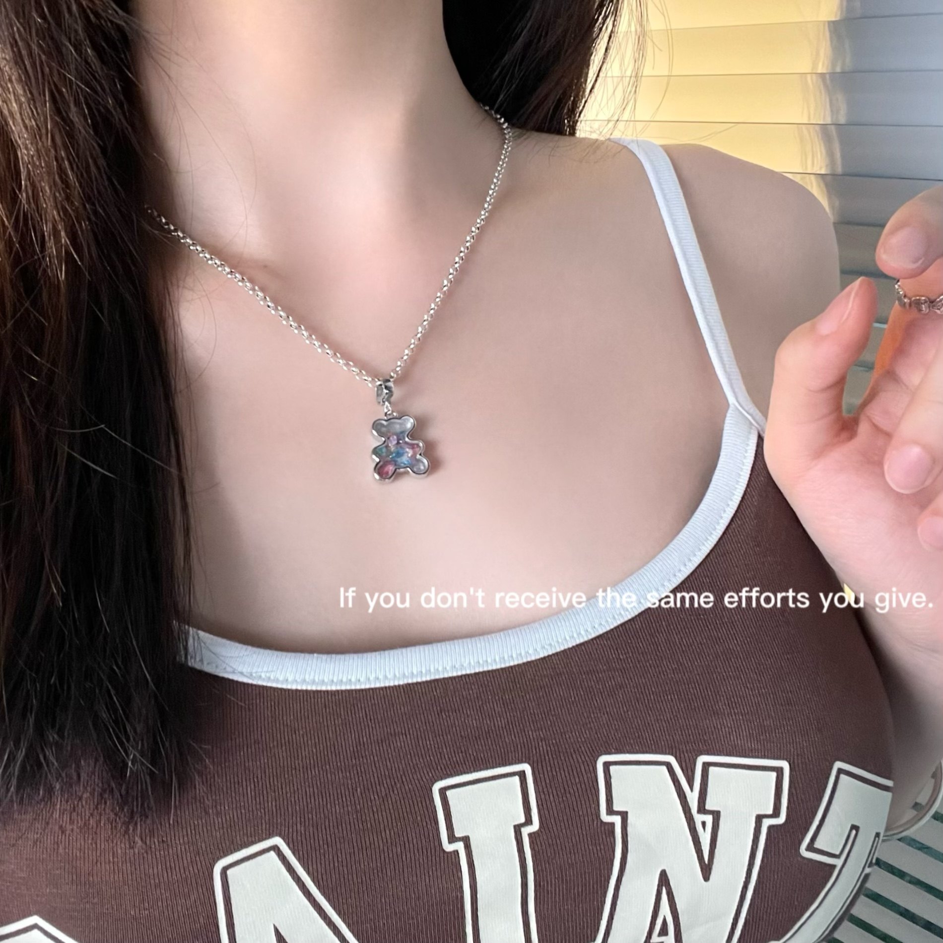 s925纯银果冻立体小熊吊坠韩版小清新休闲可爱款ins简约风格