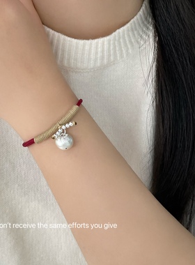 S925纯银3D胖福袋手链手绳小众设计新年红色本命年手绳百搭高级