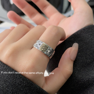 S925纯银重工复古开运大吉扎基拉姆戒指女简约时尚 百搭财神指环男