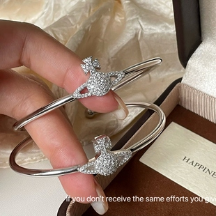 S925纯银镶钻土星西太后手镯开口可调节精致轻奢手环高级感时尚