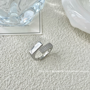 S925纯银小众设计轻奢闪钻开口戒指冷淡风百搭个性 气质高级感指环