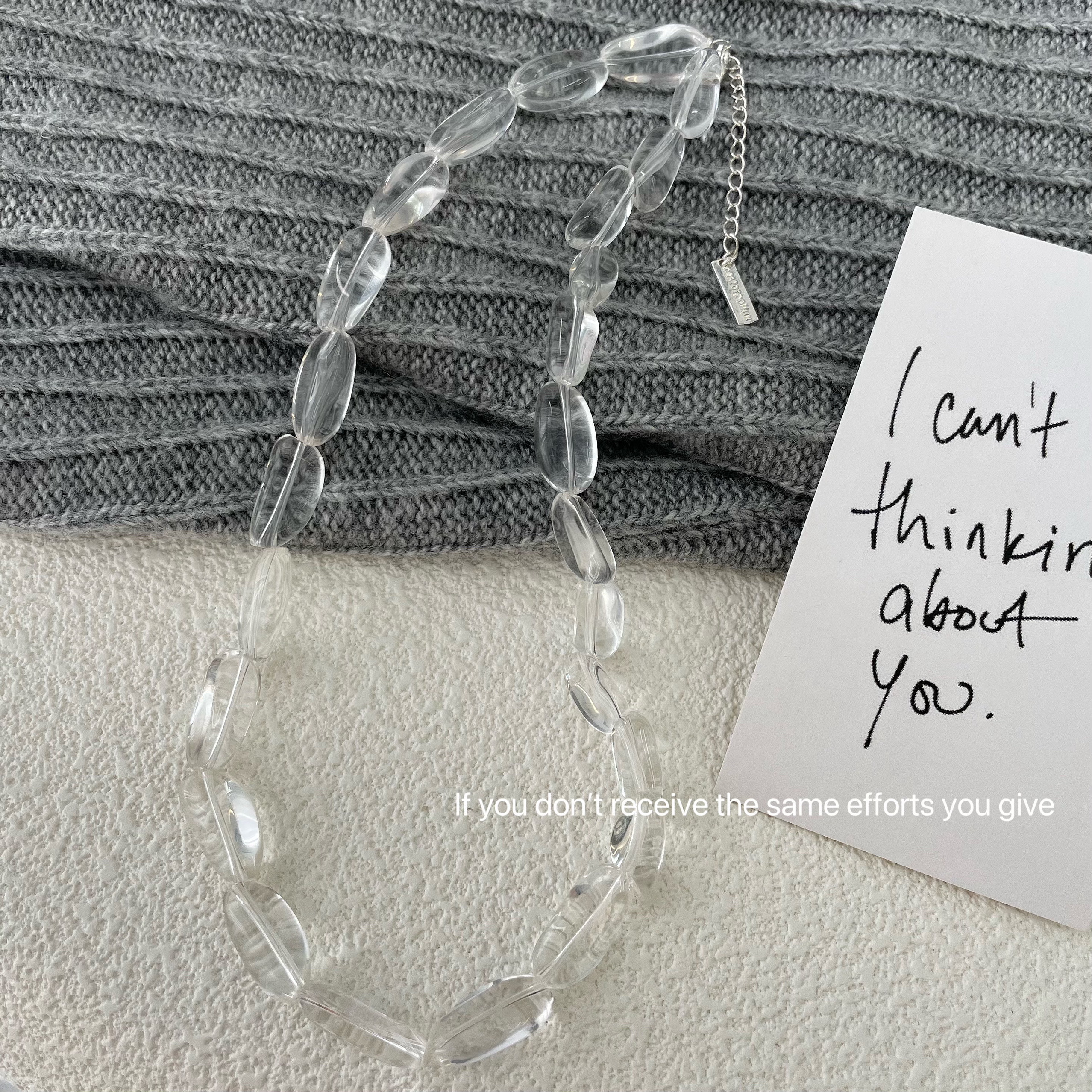 S925纯银椭圆白水晶项链ins气质高级感轻奢百搭简约小众设计