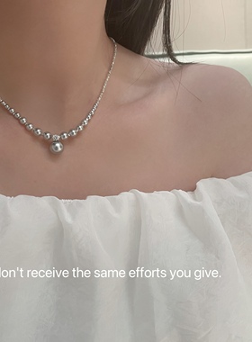 S925纯银碎银子女渐变珍珠项链