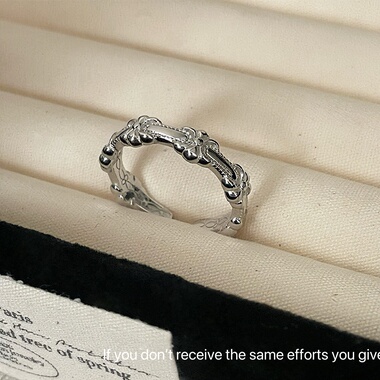 s925纯银鸢尾花浮雕开口戒指小清新百搭甜美时尚冷淡韩版个性