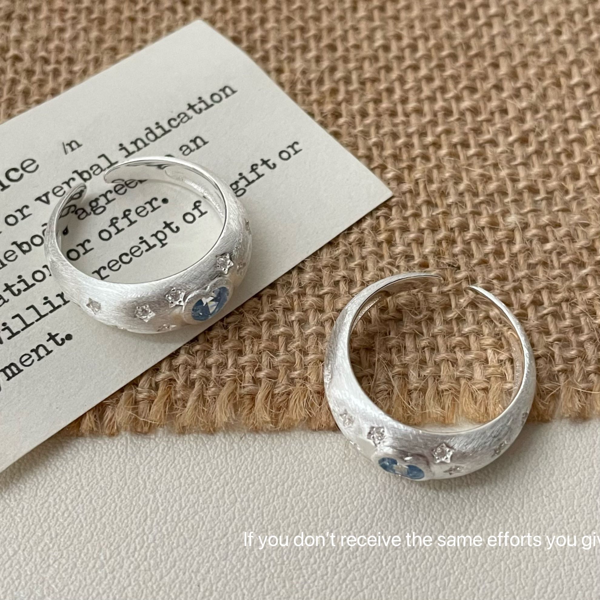 S925纯银星芒点钻心形海蓝宝钻戒意大利风轻奢高级感爱心戒指小众