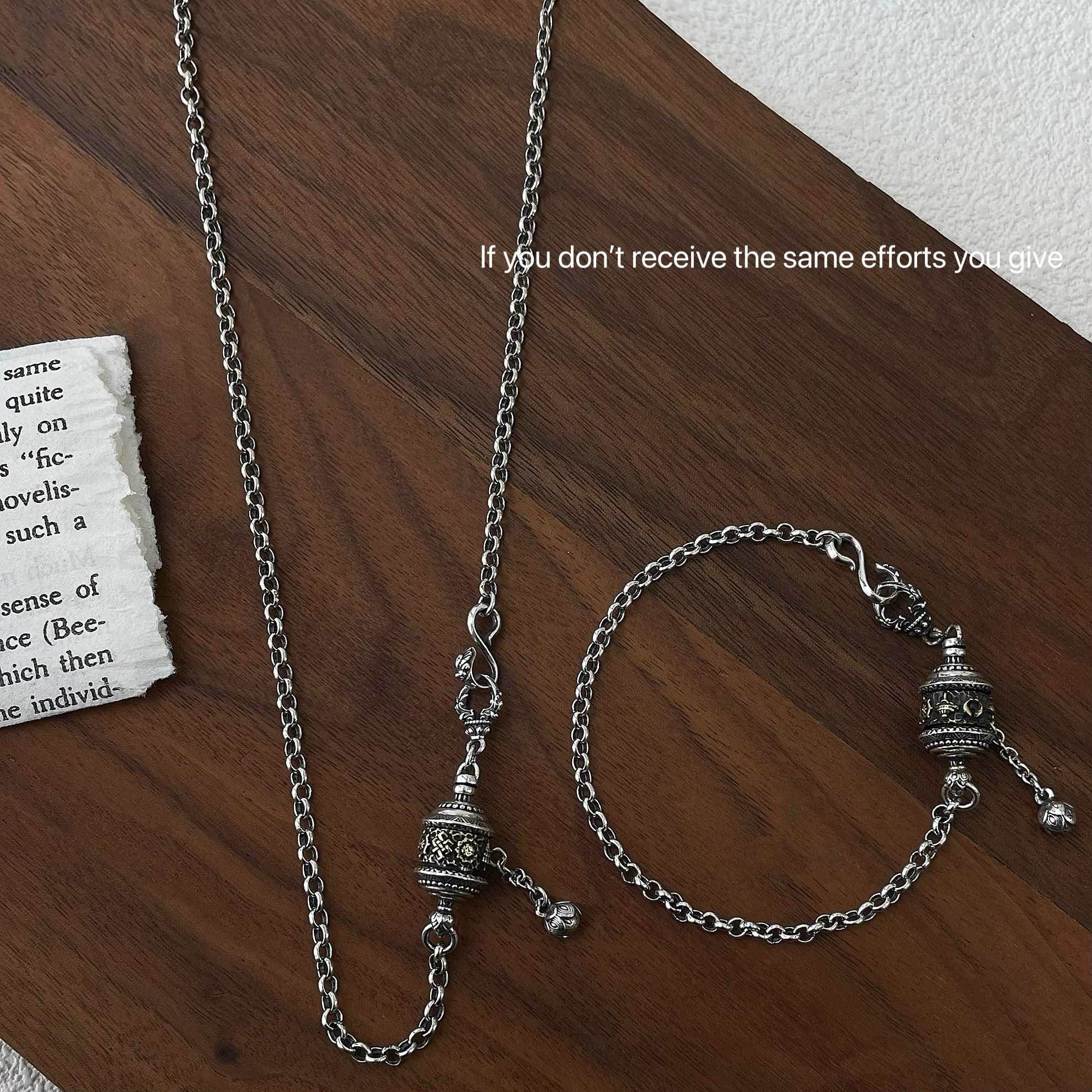 S925纯银八宝转经轮O字链手链项链复古时尚高级百搭小众设计轻奢