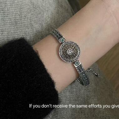 S925纯银绿度母种子字八宝罗盘手镯重工复古时尚百搭高级感小众