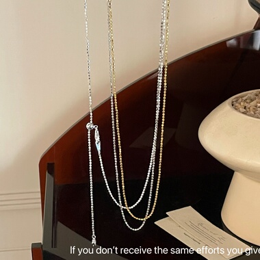 S925纯银70cm抽拉毛衣链项链圆珠高级感素链轻奢小众叠戴超闪