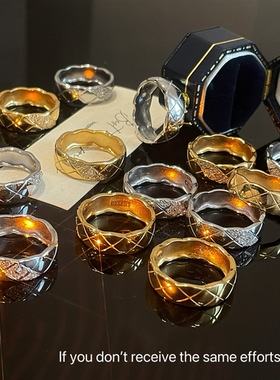 S925纯银小香风微镶钻菱格纹戒指轻奢简约百搭时尚小众高级感指环