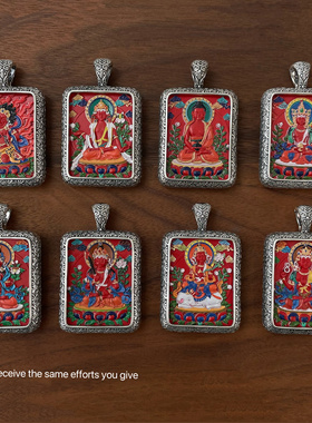 S925纯银朱砂唐卡八大守护吊坠新中式设计小众高级百搭时尚款