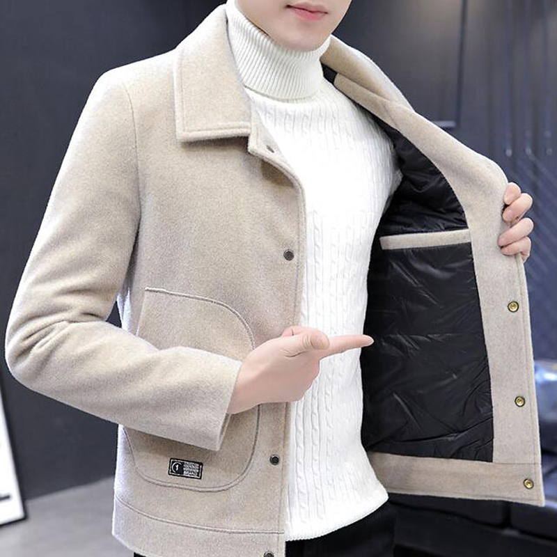 外套男冬季加棉加厚保暖毛呢大衣韩版潮流修身短款男士休闲夹克wt