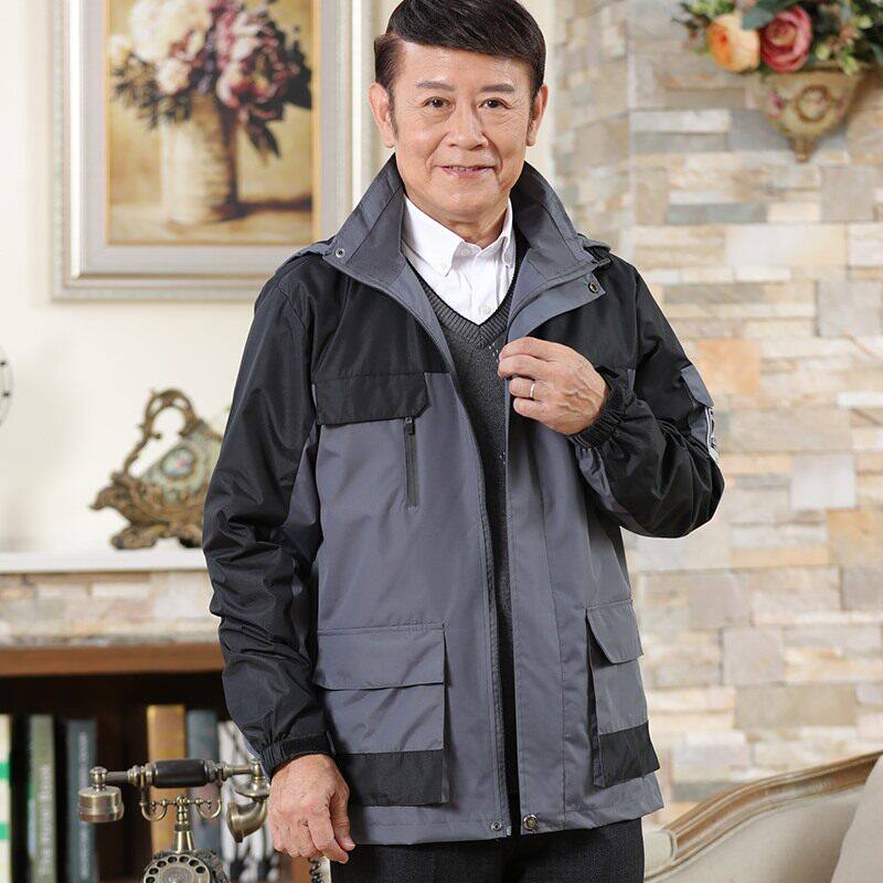 中老年夹克衫男春秋季中年人外套薄款休闲上衣春秋款冲锋衣爸爸装