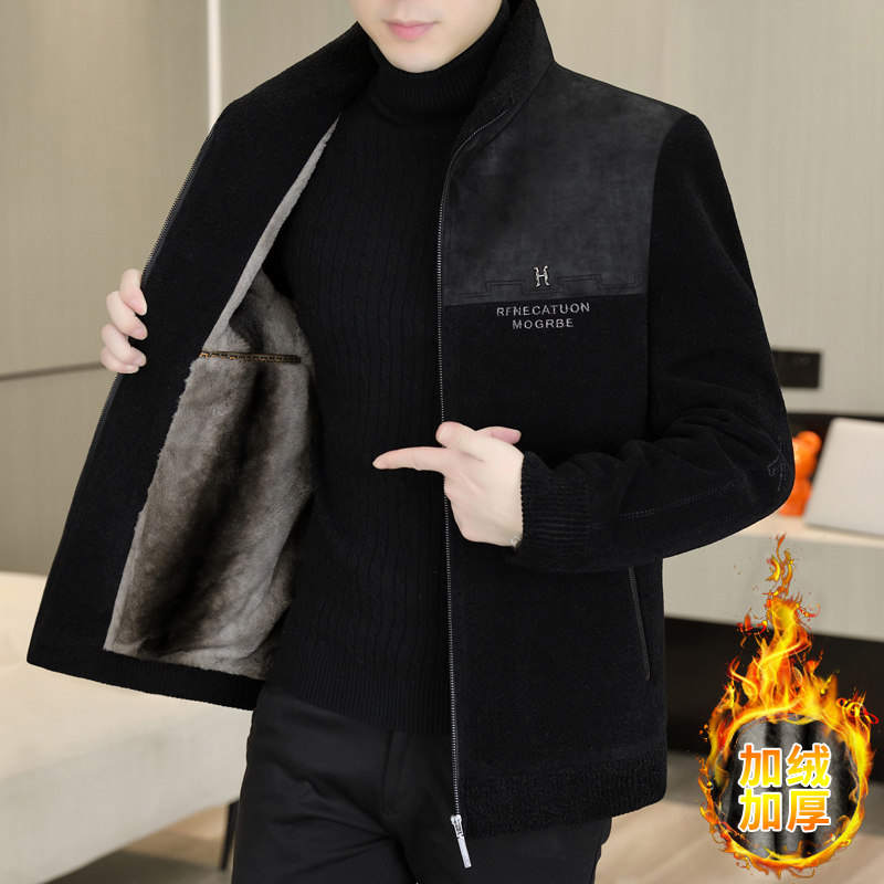 毛呢夹克男士2025新款秋冬季加绒加厚呢子大衣中青年潮牌立领外套