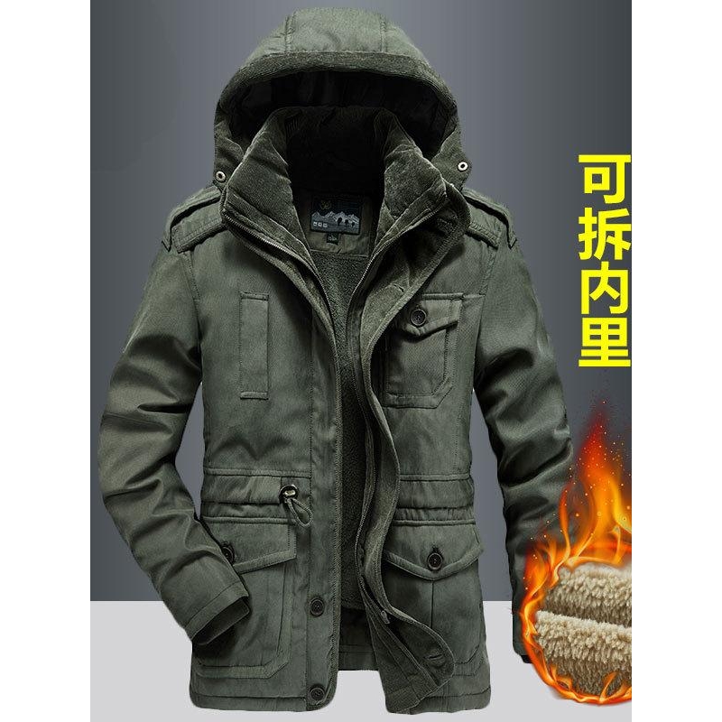 羊羔绒棉衣男冬季中长款工装加绒