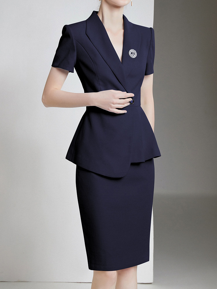 HIGH-END SUITS SKIRTS WOMENS SUMMER SHORT-SLEEVED TEMPERAMENT FRONT DESK PROFESSIONAL FORMAL WEAR THIN HOTEL MANAGER OVERALLS