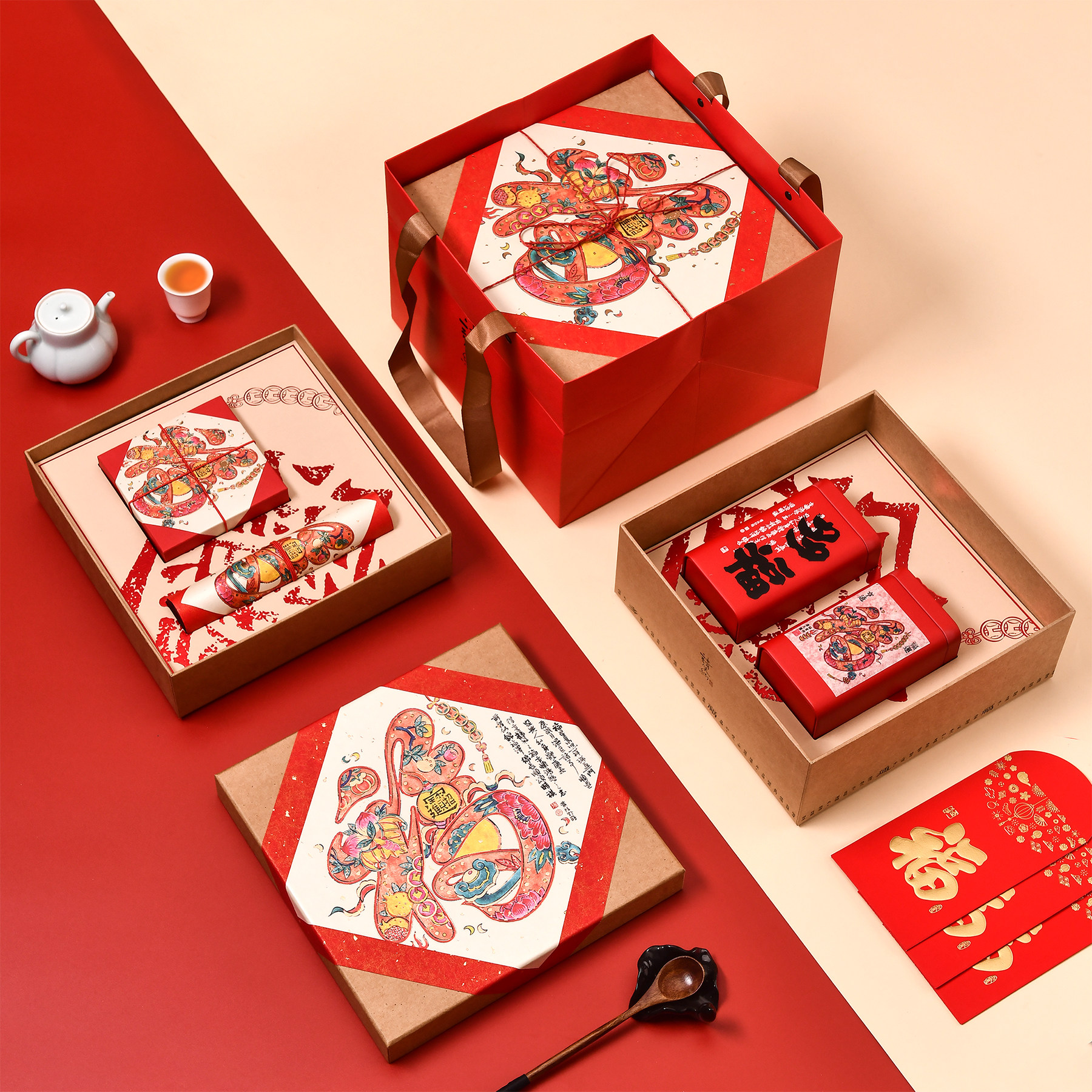 新年茶叶对联点心组合茶叶礼盒空盒过年送礼茶叶罐包装简约茶盒子,包装,茶叶包装,淘宝优惠券,粉丝福利购,淘宝优惠卷