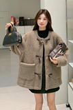 韩系减龄加厚牛角扣羊羔毛外套女2025年冬季新款显瘦保暖棉服棉袄，女装毛呢外套，2D043