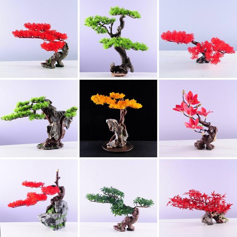 仿真海鲜姿造树盘饰餐饮意境菜品刺身摆盘装饰花草仿真树创意摆件