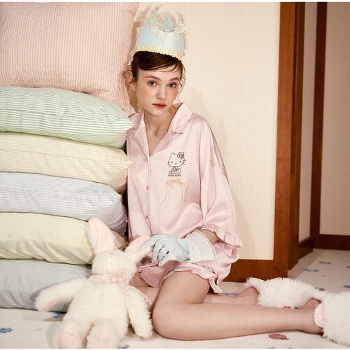 果家同款睡衣夏季HelloKitty新款简约冰雪丝女士家居服短袖套装女
