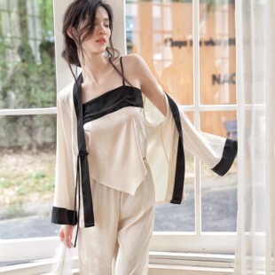 UMA 桑蚕丝长袖 长裤 可外穿三件套 MARA真丝睡衣女性感吊带冰丝套装